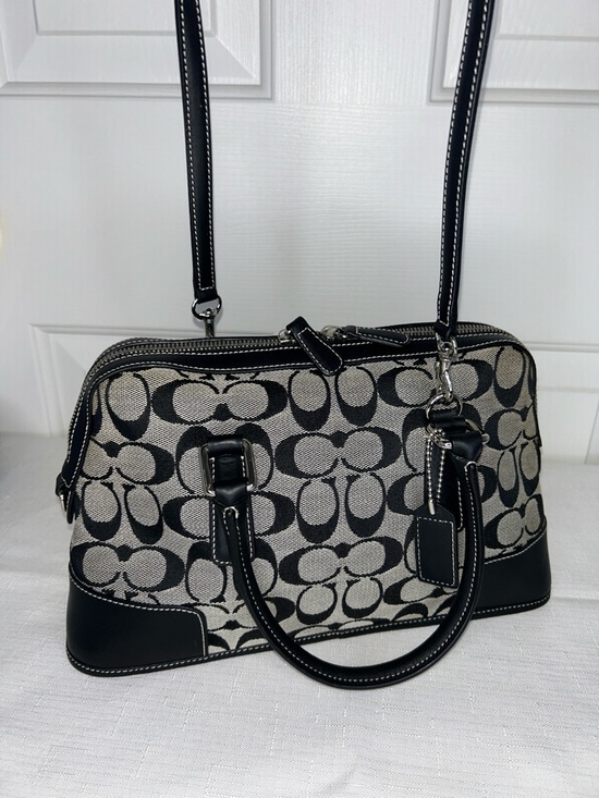 Coach Vintage Black Satchel with Leather Trim and Chrome Hardware - Picture 9 of 16